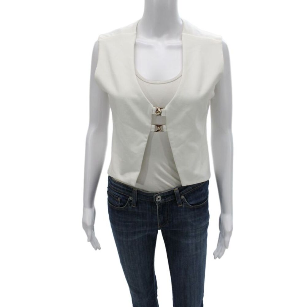 Boamar Womens Classic Sleeveless V Neck Buckle Vest White Size S